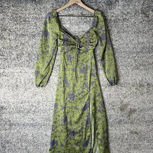Urban Outfitters Dress Womens XS Green Purple Floral Long‎ Sleeve Maxi OB1634315
